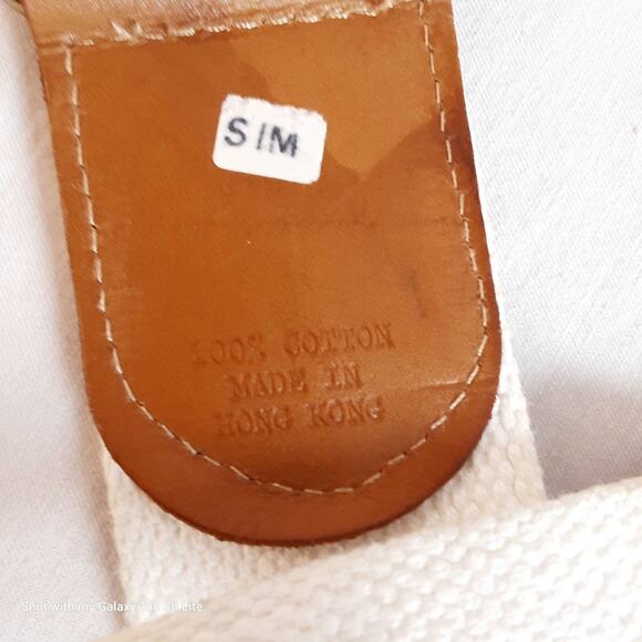 Hong Kong Womens Sucingle Belt Small Medium Peanut Brown White Canvas Cotton - Picture 8 of 12